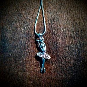 Silver tone and crystals ballerina pendant and 16" necklace